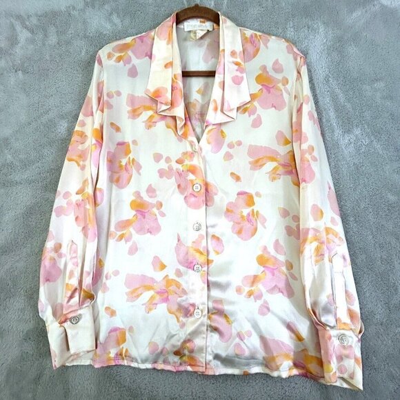 Escada Margaretha Ley 100% Silk Blouse Pink Button Down Size 34 Vintage - Picture 1 of 12